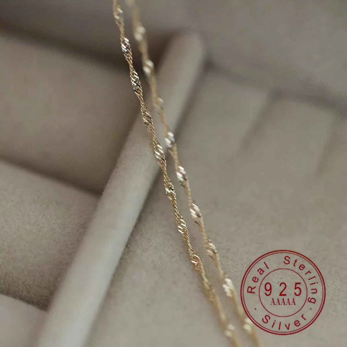 14K Gold Plated 925 Sterling Silver Twist Chain Necklace Bulk Dainty Water Wave Link Chain DIY Jewelry Making For Pendant
