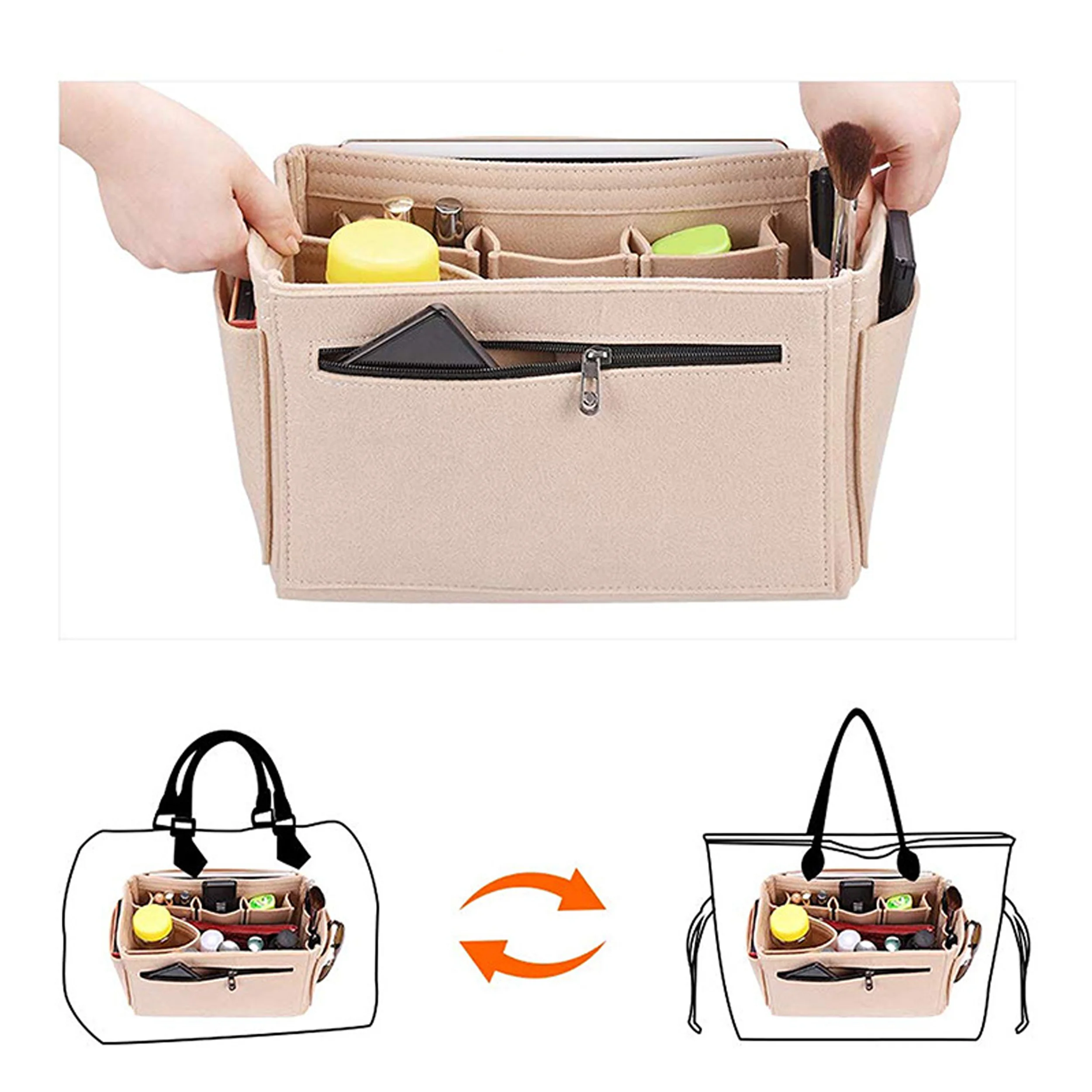 Make up Organizer Felt Cloth Handbag Organizer Insert Bag Travel Inner Purse Portable Cosmetic Bags Fits Speedy Neverfull