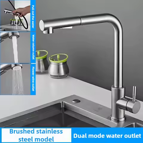 Black Pull Out Kitchen Sink Faucet Flexible 2 Modes Stream &amp; Sprayer Nozzle Faucets Stainless Steel Hot Cold Wate Mixer Tap Deck