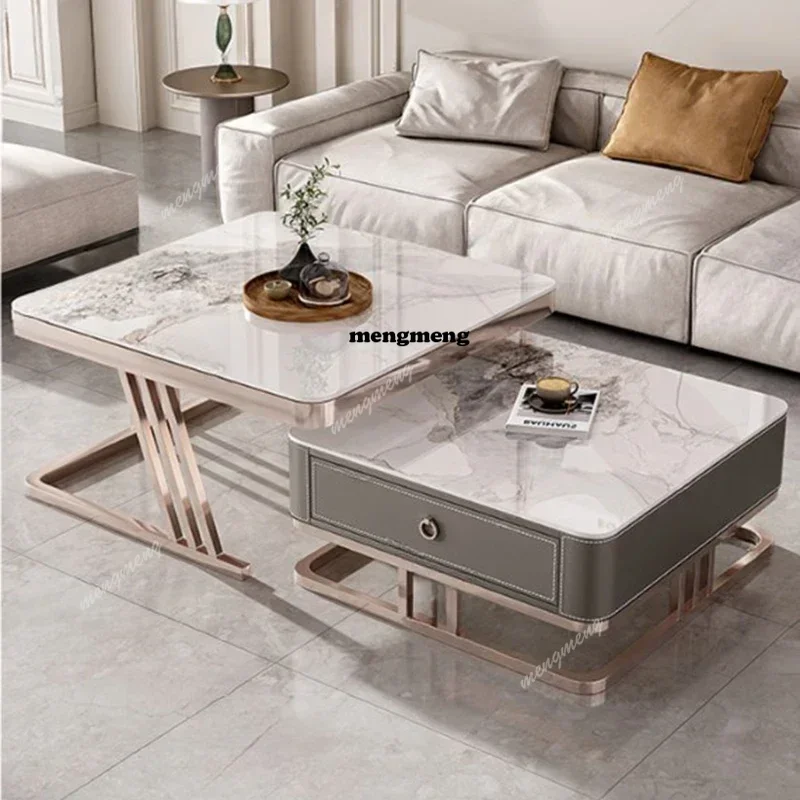 

Square Glass Coffee Tables Storage Design Metal Floor White Luxury Side Table Modern Italian Mesa Centro Salon Nordic Furniture