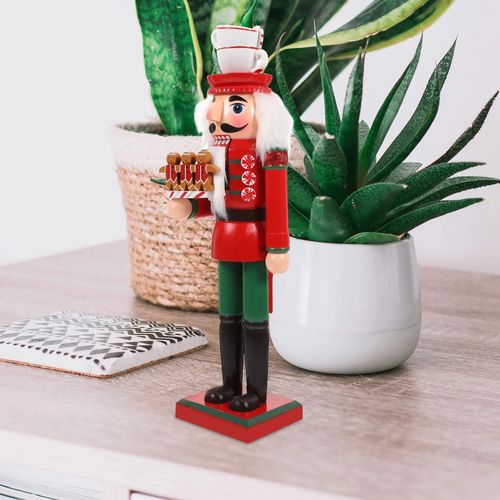 

35Cm Wooden Nutcracker Ornament Classic Holiday Statue Festive Christmas Decor Centerpiece for Living Room Mantel Table Display