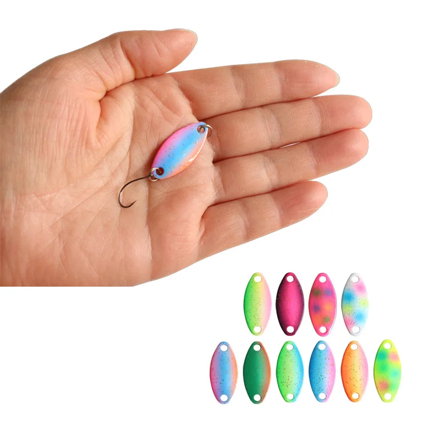 1.6g 1.1g 50pcs Copper Fishing Spoon Double Painted Glow UV Mini Lures Artificial Bait Trout Lures