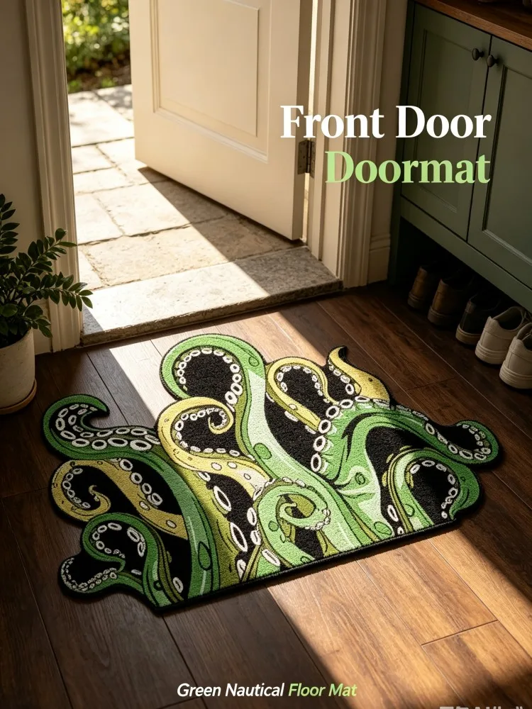 Irregular Octopus Tentacles Bathroom Rug Soft Plush Non‑Slip Doormat Creative Nautical Style Floor Mat for Bathroom Entrance Hom