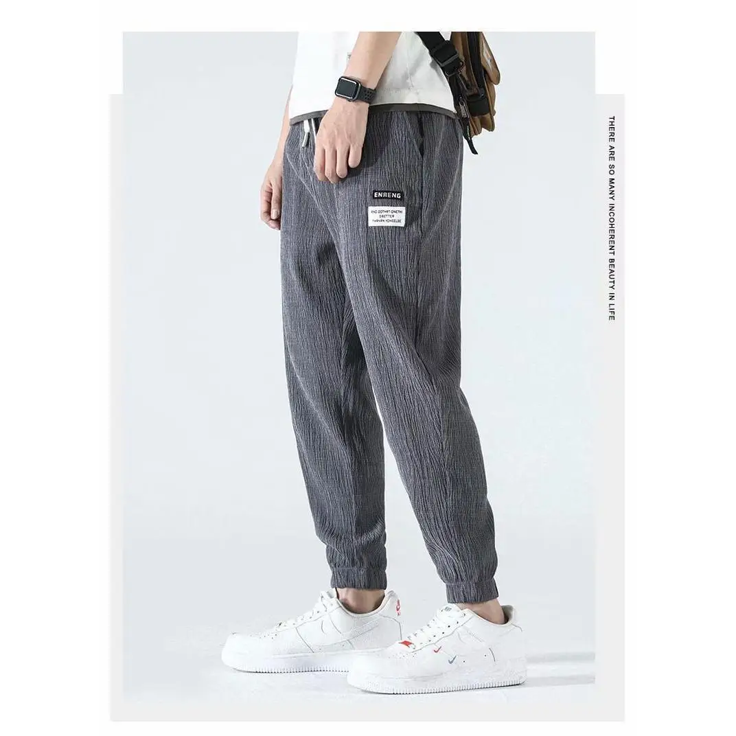 

Ice Silk Linen Men's Casual Pants Summer Thin Loose Fit Breathable Nine-Foot Cuffed Spor Hong Kong Sle Lightweight Pants
