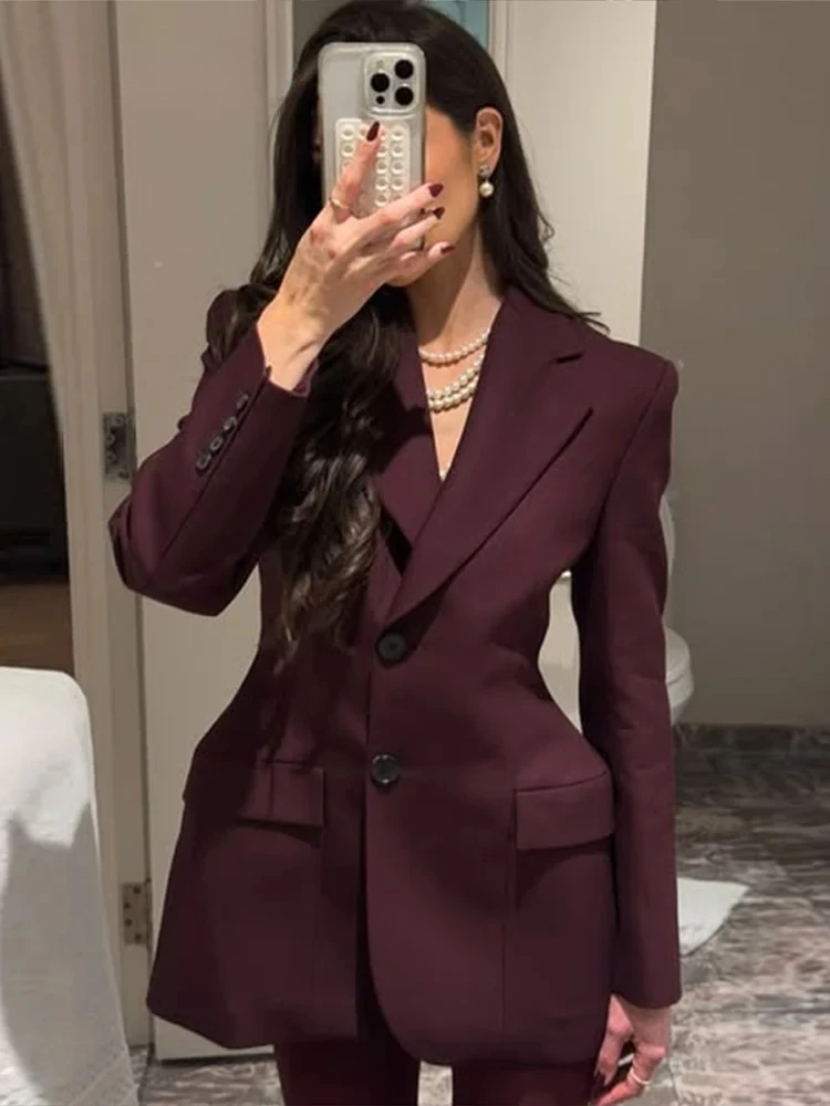 

Elegant Women's Waisted Suit Jackets Fashion Lapel Single Breasted Full Sleeve Coats Spring Lady Street Office Blazer New