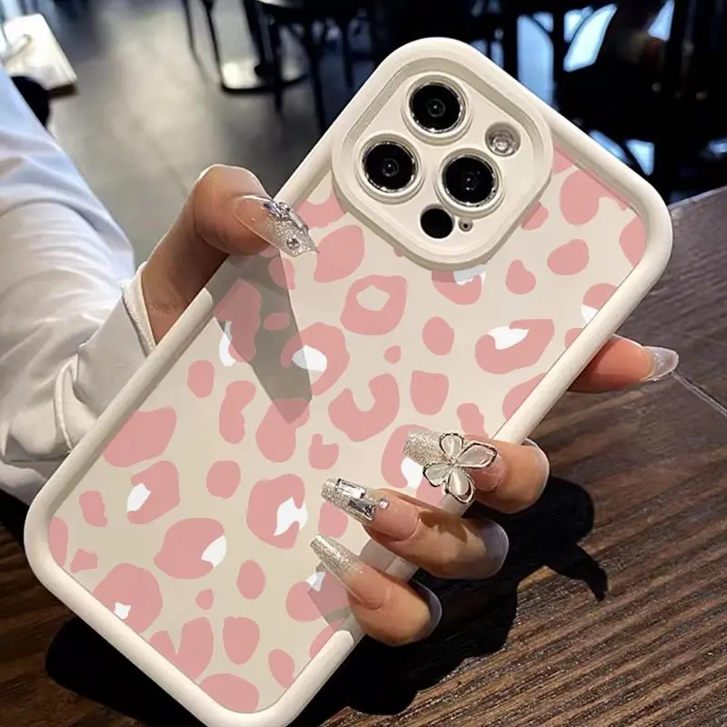 Full Screen Pink Leopard Print Phone Case For iPhone 16 15 14 13 12 11 Mini Pro Max X XR XSMax 6S 6 7 8 Plus SE20 Y2k Back Cover