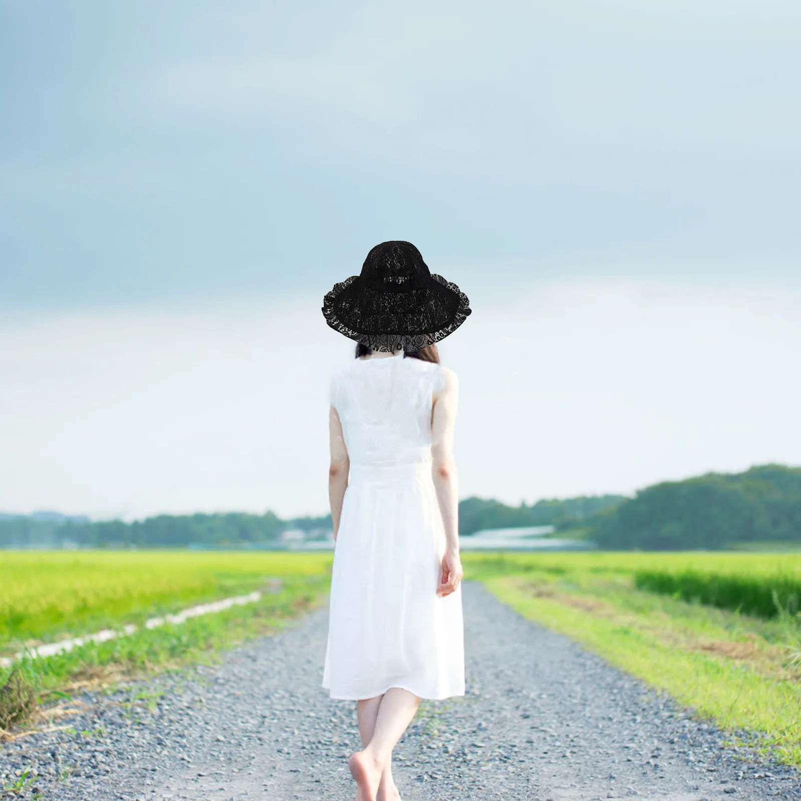 

Lace Fisherman Hat Black Foldable Wide Brim Sun Protection for Women Summer Beach Travel Outdoor Tea Party Wedding Event Bucket