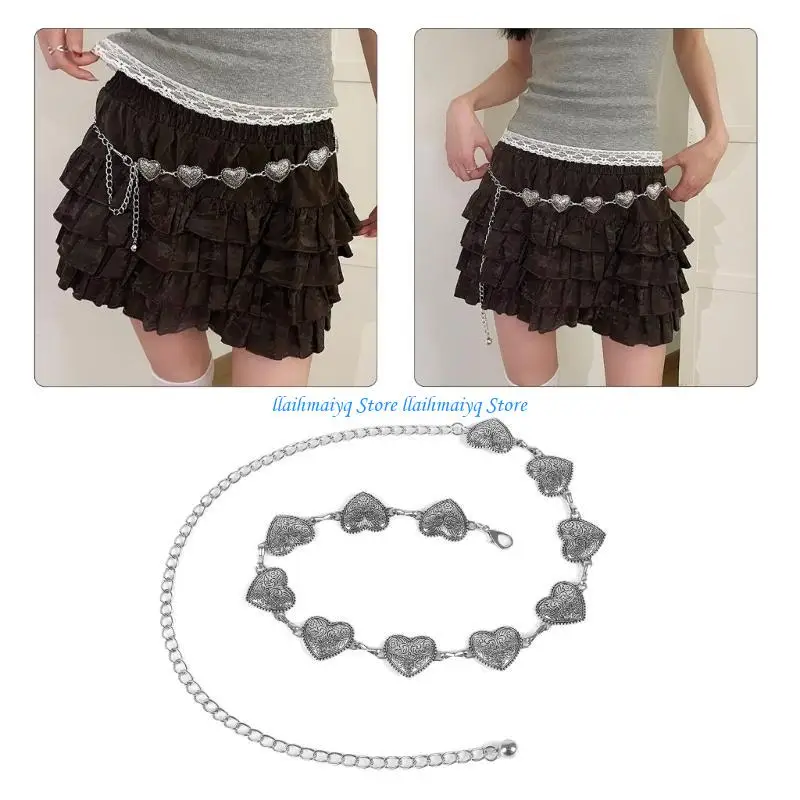 

573B Hot Girl Heart Belt Chain Metallic Elaborate Waist Belt for Jeans Dresses