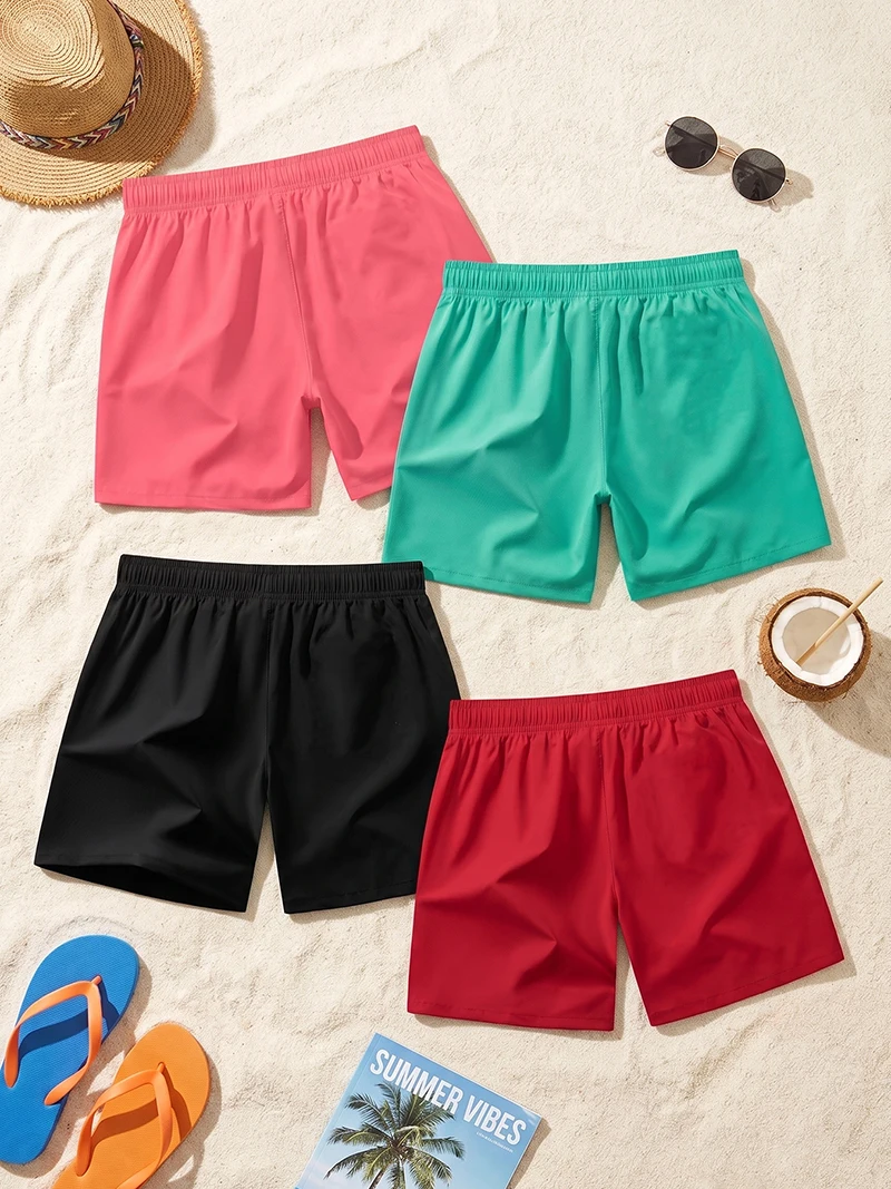 4 Piece Set Men's 5 Inch Board Shorts with Triangular Mesh Lining Summer Beach Shorts Quick Dry Swim Trunks Swimwear Swimsuit