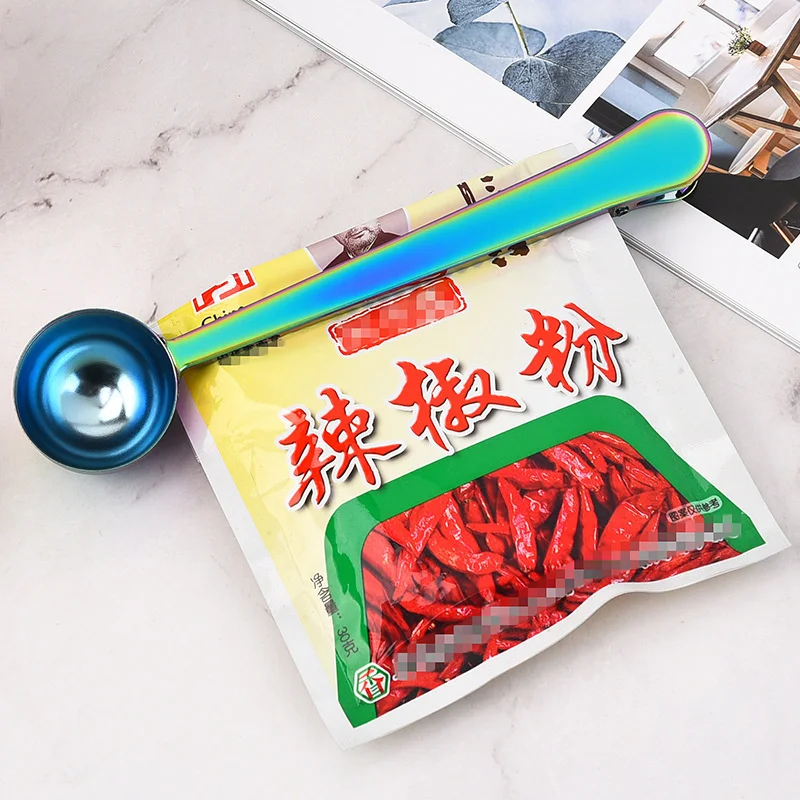 

100 шт. - мерная ложка для кофе из нержавеющей стали с зажимом, кухонный гаджет, позолоченный 2 в 1, уплотнительный зажим для измерения сухого молока