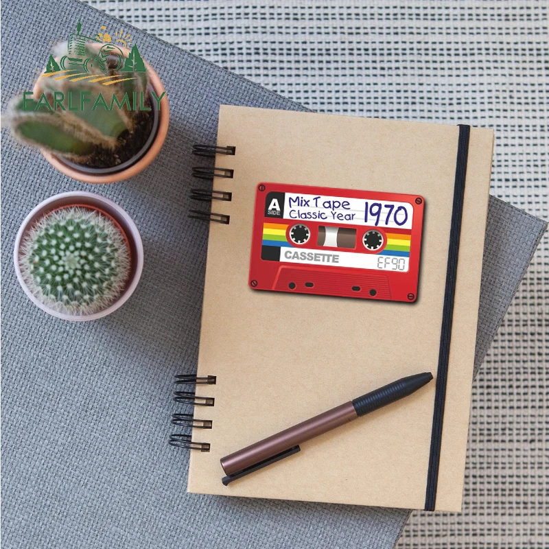 EARLFAMILY Retro E90 Cassette Tape Mix Tape 1970 Classic Hits Motif External Decal Suits Novelty Portable Hard Drive Stickers