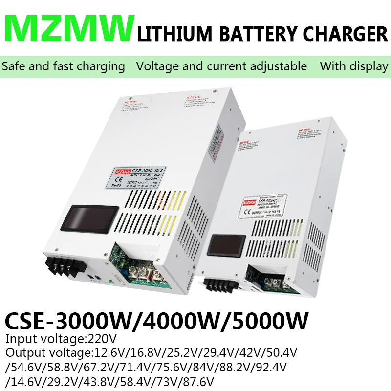 Lithium battery charger power supply Lifepo4 Li-ion 3000W 4000W 5000W 12v 24v 36v 48v 60V 72V 88.2V Voltage Current Adjustable