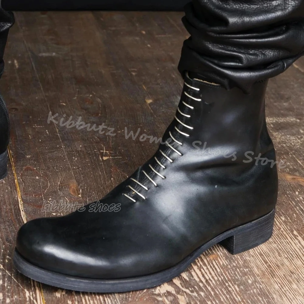 StephanRinse-Bottes Rondes en Cuir group pour Homme, Chaussures de Luxe avec Fermeture Éclair au Dos, à Talons Épais, à la Mode, Nouvelle Collection