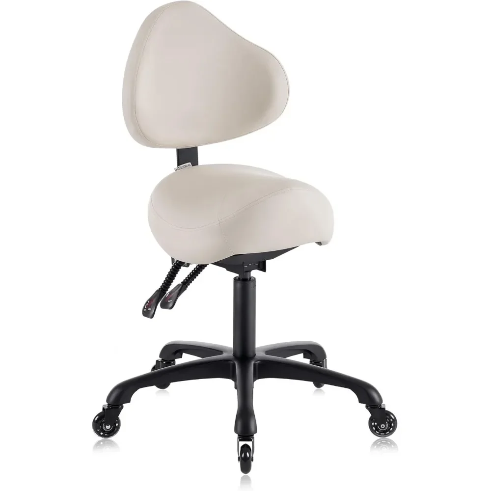 

Pneumatic Swivel Rolling Saddle Chair – Ergonomic Back Support with Wheels for Hair Stylist, Dental Hygienist & Clinics