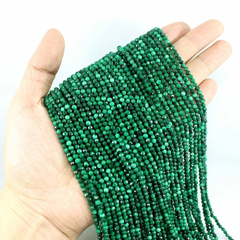 Natural Faceted Malachite High Quality Loose Round Beads 2/3/4MM 38CM For Jewelry Making DIY Bracelet Necklace Accessories