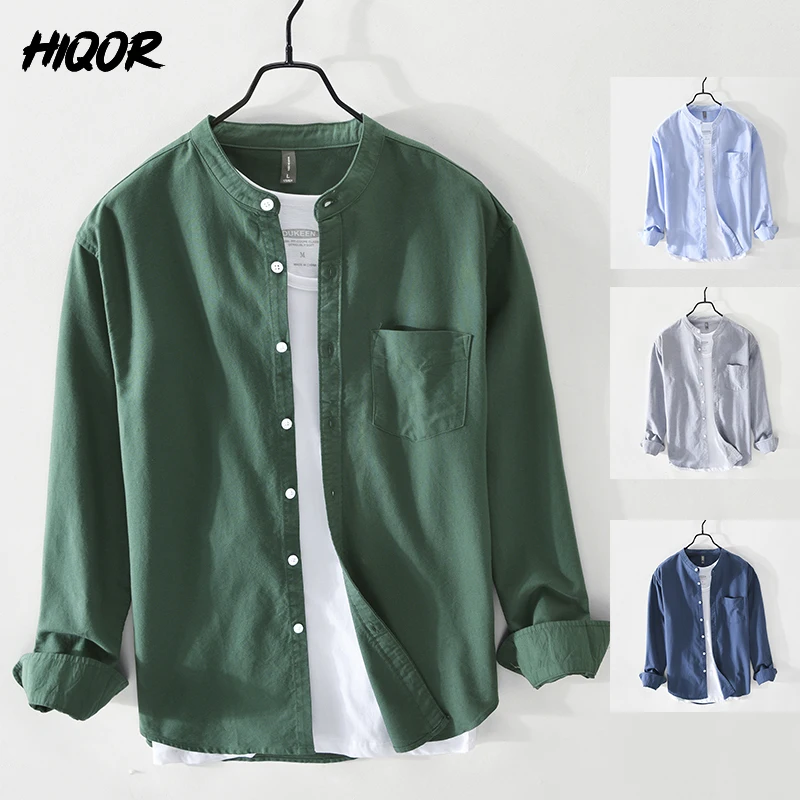 HIQOR Brand Blouses Fashion Simple Men\'s Casual Shirt 2024 New High Quality 100%Cotton Oxford Fabric Male Vintage Shirts For Men