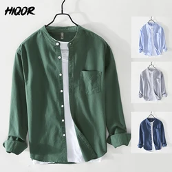 Hiqor-Camisa de tecido Oxford masculina, camisas vintage masculinas, blusas casuais, moda simples, marca, alta qualidade, 100% algodão, novo, 2024