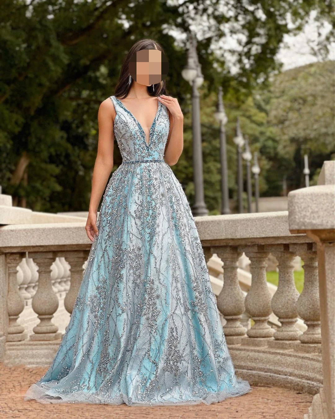 Neue blaue V-Ausschnitt elegante Abendkleider ärmellose boden lange Perlen träger lose sexy Ballkleid formelle Kleid nach Maß