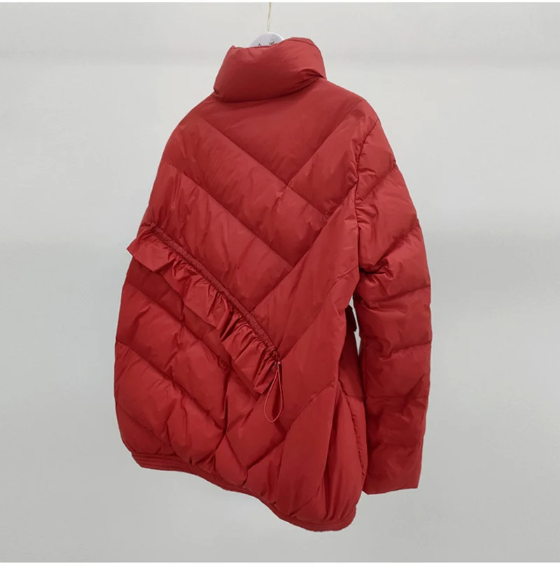 Schinteon 여성용 초경량 화이트 덕 다운 재킷, 스탠드 칼라 러플 패치워크 아웃웨어, 가을 겨울 패션 코트, 2023 신상