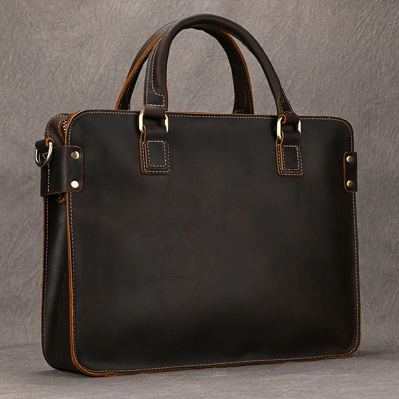 

Fashion Retro Men's Leather Handbags Genuine Macbook Briefcase for 14“ Laptop PC Classic Business Bag Men Shoulder Bag Totes