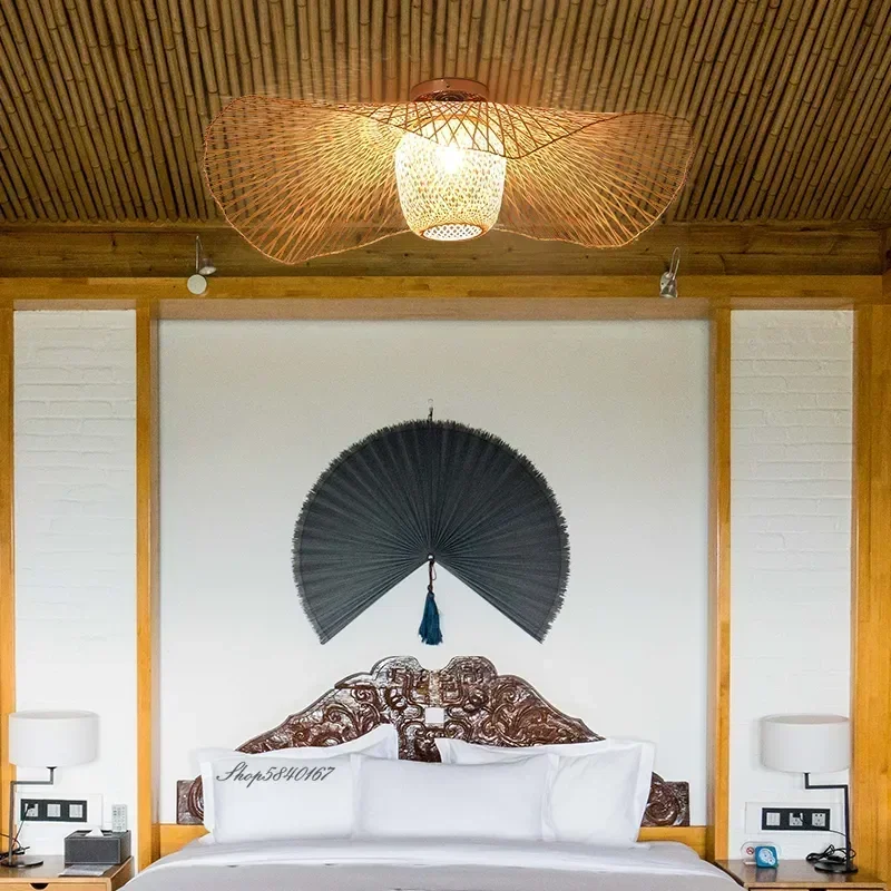 Wabi Sabi Japanese Bamboo Ceiling Pendant Lamp Tatami Mat Restaurant Shop Hanging Lamp Dining Living Room E27 Chandelier Light - Image 4