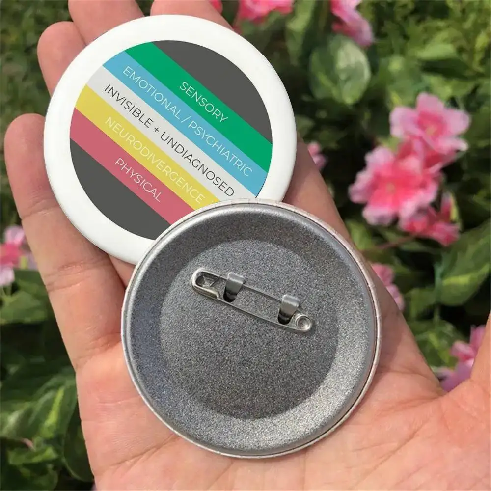 Pin Redondo de 25, 32, 44, 58, 75 mm con la Bandera del Orgullo de la Discapacidad y Significados, para Cosplay, Decoración de Bolsos, Broche, Souvenir