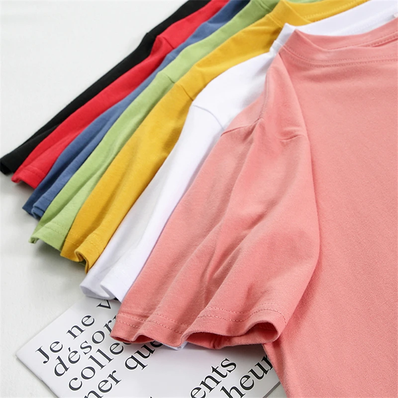 Women Cotton T-Shirt Summer Oversized Solid Tees Candy Color Loose Tops image 5