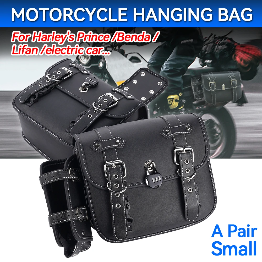 Motorbike Leather Side Bags Side SaddleBags For Harley Crown Prince Benda Lifan Black Waterproof Large Side Storage Bags