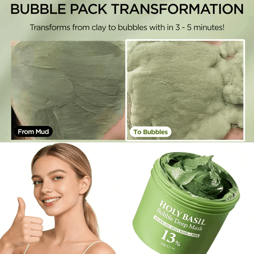 Korean Basil Bubble Cleansing Mask Reduce Blackheads Purify Skin Oil Control Gentle Exfoliate Remove Pores Dirt Facial Cleansing