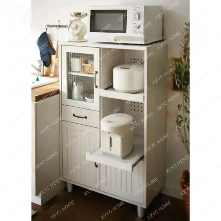 1Japanese-style new solid wood dining side cabinet Nordic tea cabinet Kitchen storage Microwave oven cabinet
