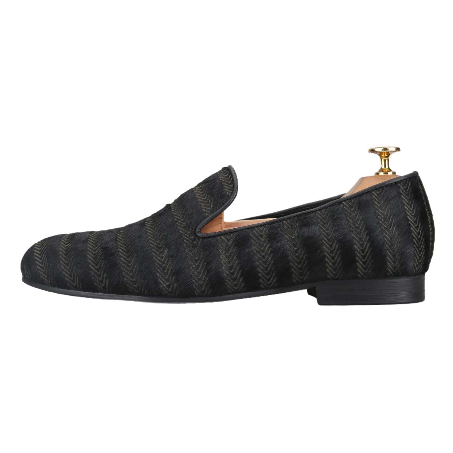 Piergitar Classic Style Handmade Black Knife Cut Pattern Horsehair Slip-On Loafers Leisure And Trendy Model Men's Smoking Shoes