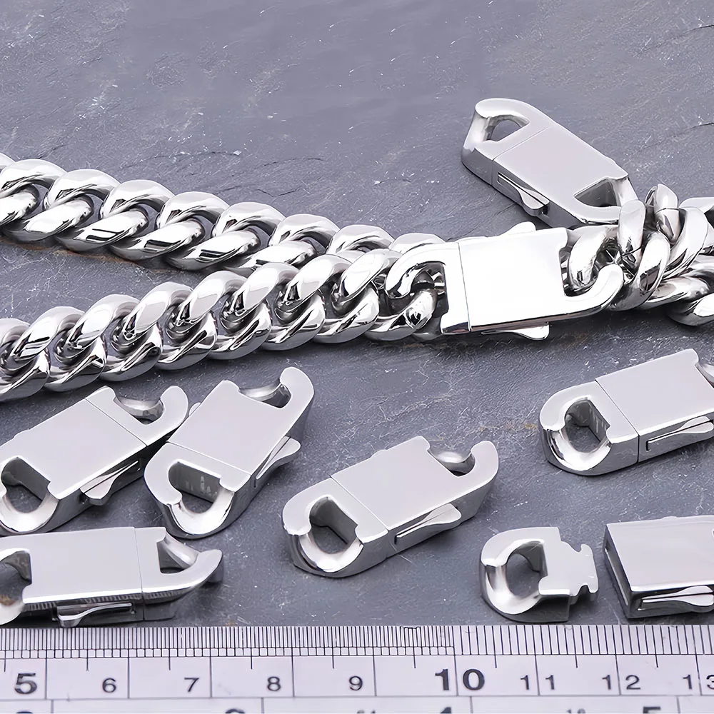 Edelstahl-Federverschluss Karabinerverschluss Kubanische Gliederkette für Hip-Hop-Ketten, Armbänder, Halsketten, Schmuckherstellungszubehör – Detail 3