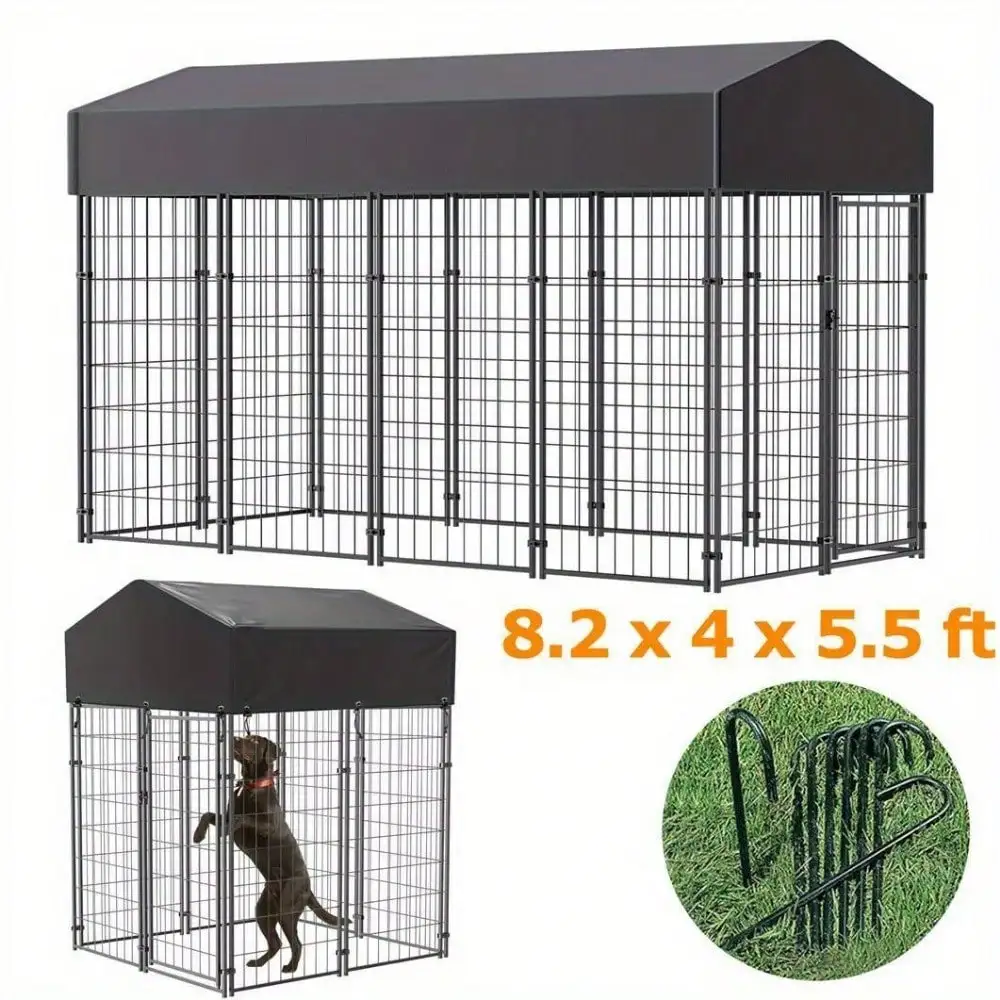 Heavy Duty Sturdy Outdoor Wire Crate Kennel Pet Pen with Waterproof Roof Cover