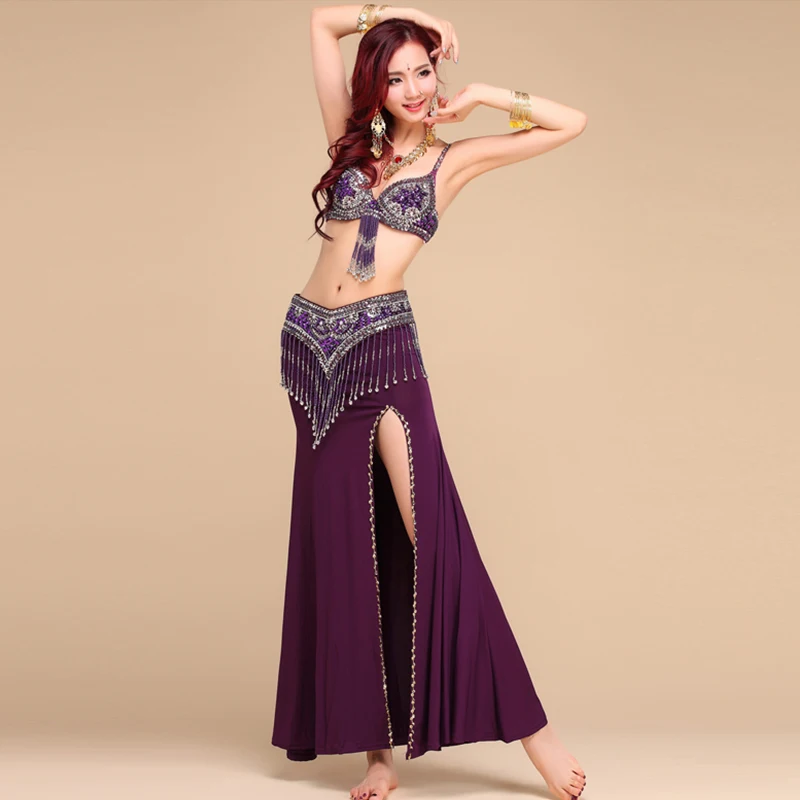 New Style Belly Dance Costume S/M/L 3pcs Bra&Belt&Skirt Sexy Dancing women dance clothes Set bellydance Indian wear 6 color