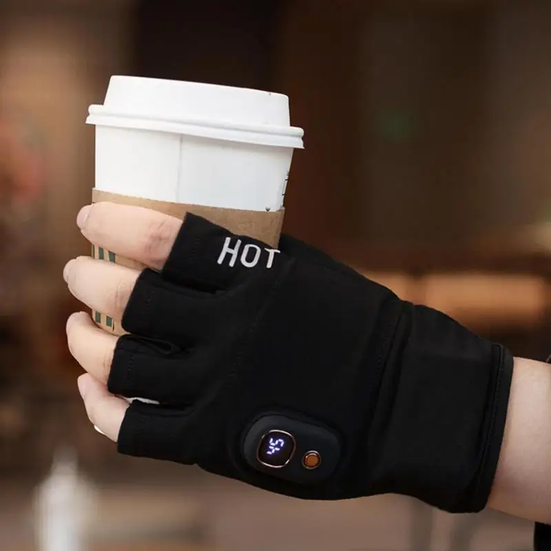 Rechargeable Heated Gloves Heated Motorcycle Fingerless Gloves 3 Temperature Settings Heated Mittens for winter