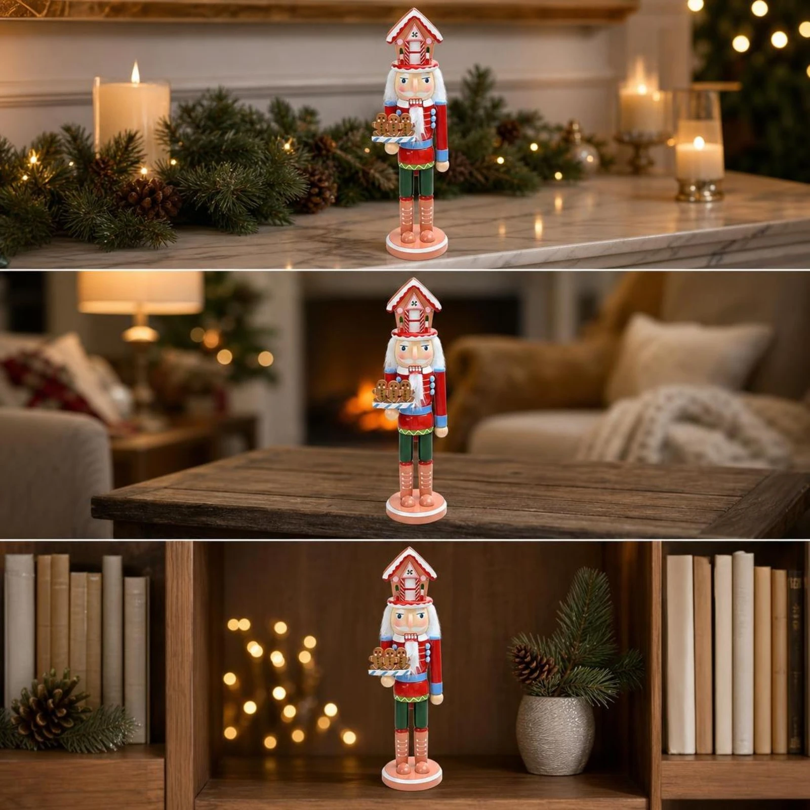 Nutcracker with Tray Wooden Nutcracker Soldier Centerpiece Tabletop Holiday Decor Christmas for Collectors, Mantel