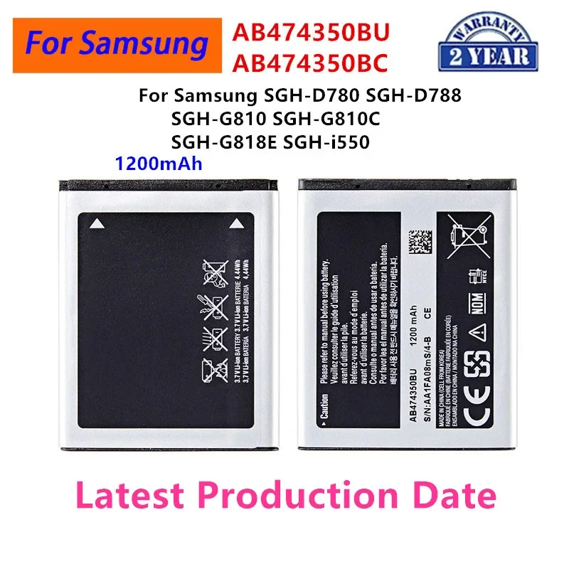 

Brand New AB474350BU AB474350BC Battery 1200mAh For Samsung SGH-D780 SGH-D788 SGH-G810 SGH-G810C SGH-G818E SGH-i550