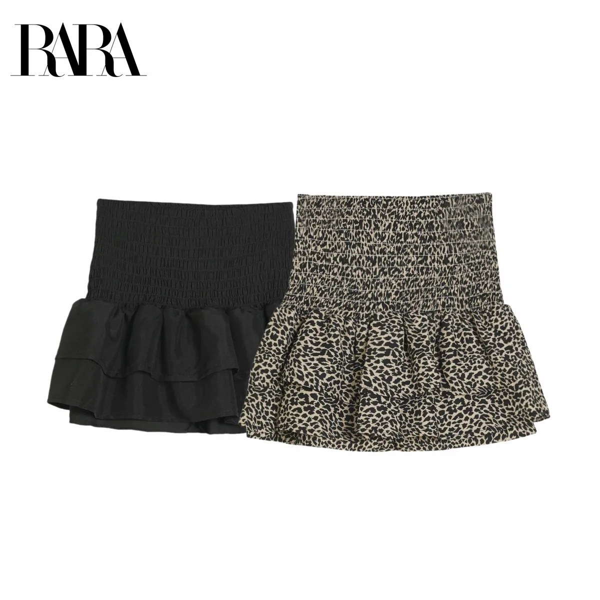 

RARA Women's Summer New Layered Ruffle Casual Elegant Sweet Mini Skirt Wide Elastic Shirred Waistband