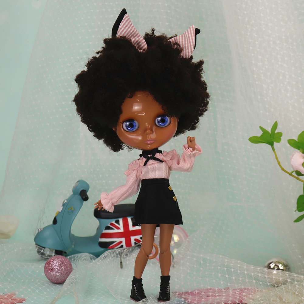 ICY DBS Blyth ตุ๊กตา Afro ผมเงินสายรุ้ง JOINT Body สีดำผิว1/6 BJD สาวอะนิเมะของขวัญ Ob24