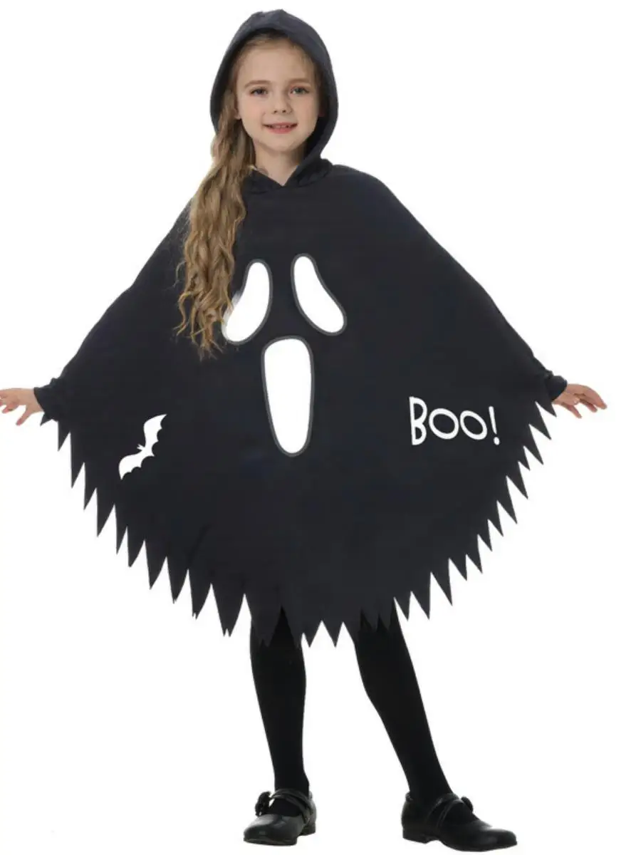 أزياء الهالوين للأطفال المتوهجة باللون الأبيض Screng Ghost Face Skeleton Ghost Robe Par Dr up Cloak Dance Suit