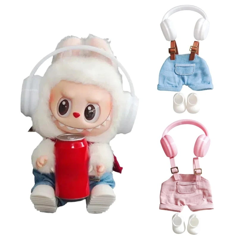 ل 17 سنتيمتر Labbubu الملابس الأصلي Labubu لعبة دمية فاخرة جديد يجلس حفلة الدب التسمية وشاح قبعة حقيبة دمى اكسسوارات لطيف