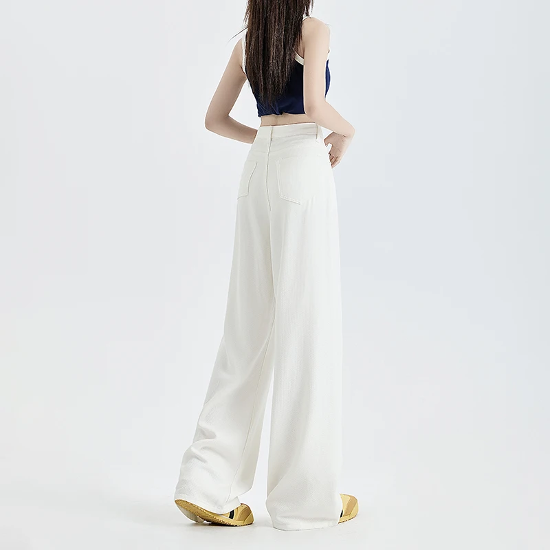 الصيف رقيقة لينة مريحة ليوسيل النسيج امرأة الجينز Y2K فتاة القطن الأبيض فضفاض بنطال ذو قصة أرجل واسعة موضة بناطيل كاجوال زائد طول #4