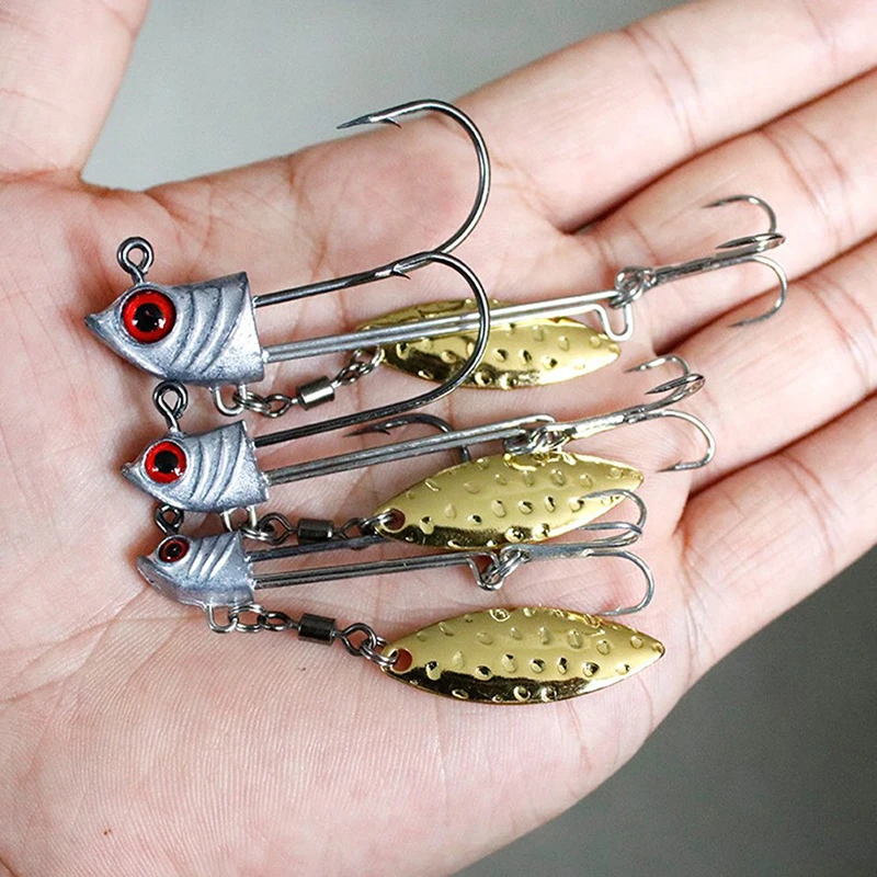Silver Carbon Steel Fishhead Hook Double Hook Blood Groove Hook With Willow Leaf Glitter Luya Fishhook 7g10g17g Fishing Gear image 4