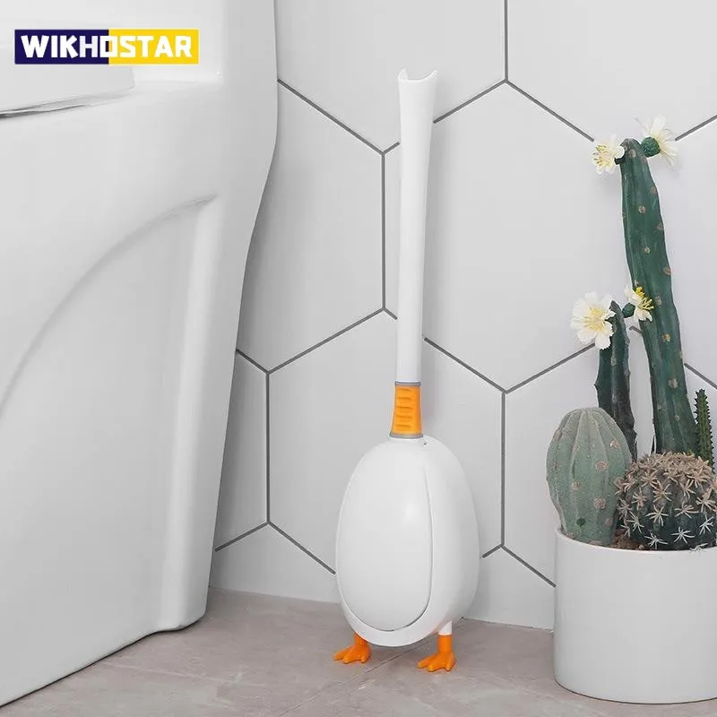 WIKHOSTAR Silicone Bathroom Toilet Brush Wall Mounted Brush Flexible Deep Clean To Corner Cleaning Brush Cute Duck Toilet Brush