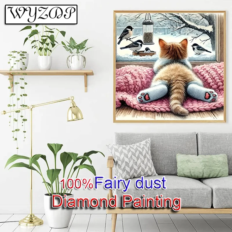 

100% сказочная пыль, наборы алмазной живописи, изображение кошки, квадратная мозаика, вышивка животных, настенное искусство, алмазное искусство, полная фея, пыль, дозер