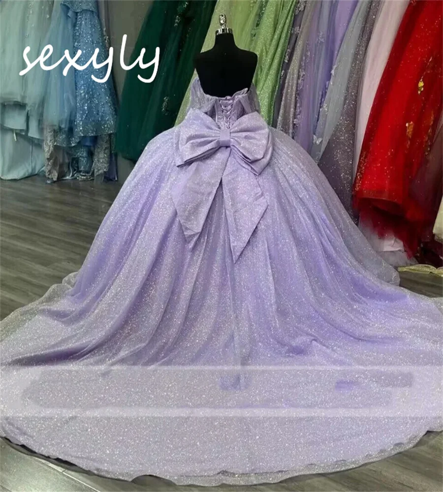 Customized Lilac Sequin Quinceanera Dresses Charro Off Shoulder Fluffy Vestio De 15 Xv Años Sixteen Birthday Dress Masquerade
