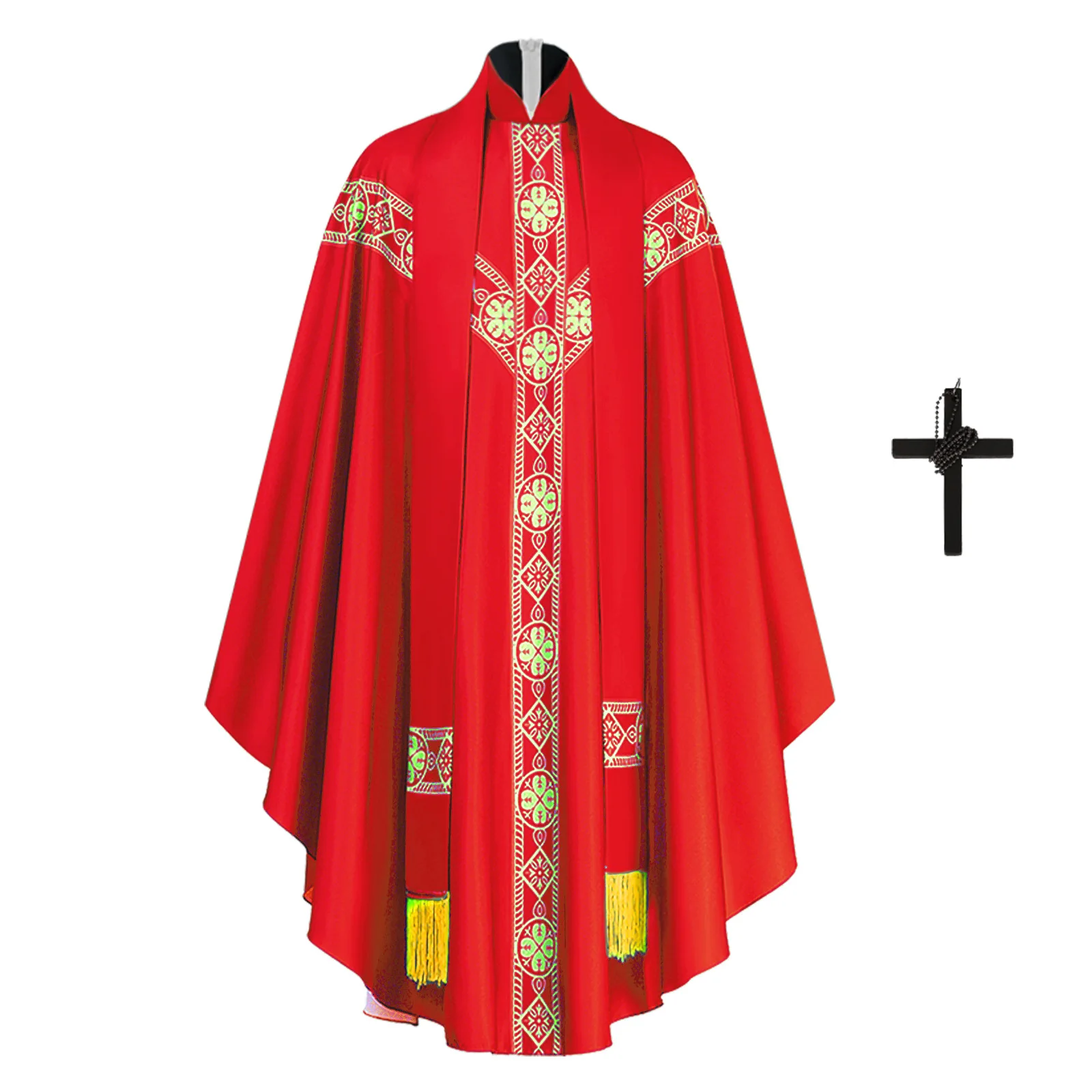 

Halloween Priest Cosplay Celebrant Chasuble Catholic Church Father Mass Vestments Robe with Tassel Clergy Robe for Men Costume