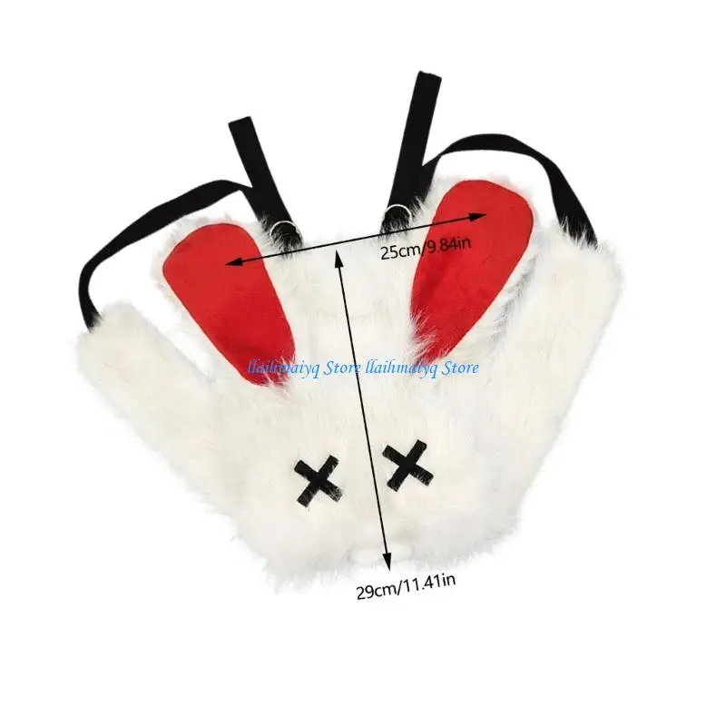 573B Soft Plush Backpack with Adjustable Straps Gothic Punk Rabbit Ears Backpack 4
