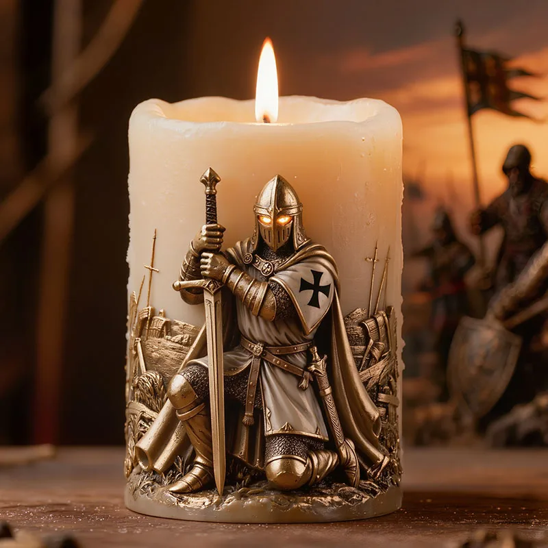 Silicone Mold for Making 3D Relief Sculptures of Kneeling Templar Knights for Scented Candles, Silicone Mold for Making Scented Candles, Plaster Resin Ornaments, and Handmade Gift Items