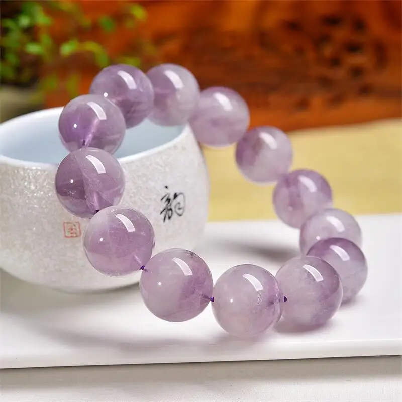 

17MM Natural Purple Rabbit Hair Quartz Bead Bracelet Women Men Love Crystal Beads Strands Jewelry Holiday Gift 1PCS8/12/14MM